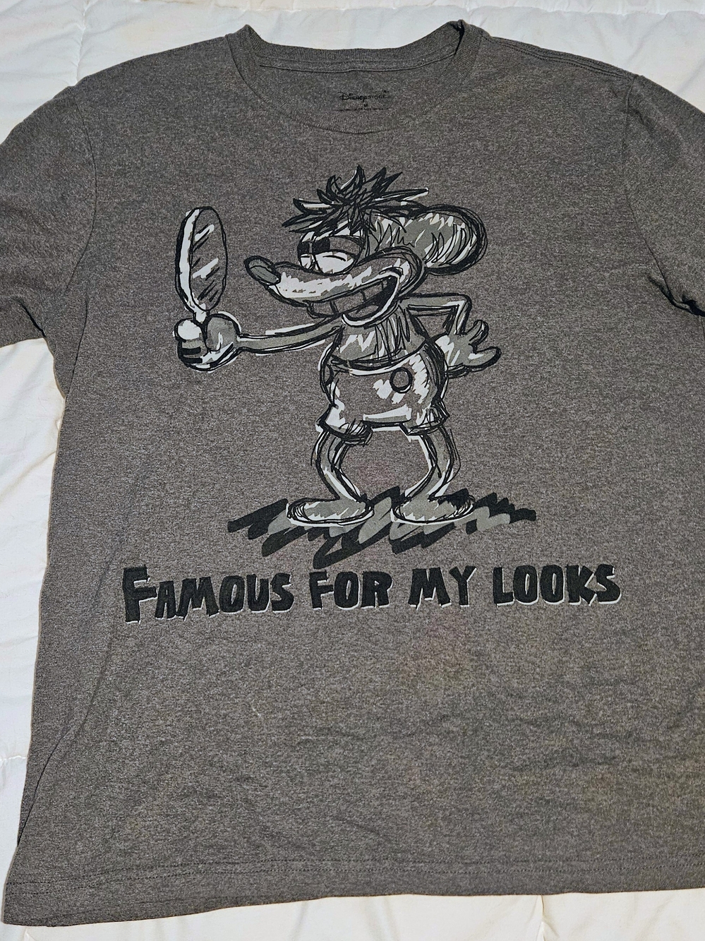 NWOT Disney Men's Gray 'Famous For My Looks' Graphic Tee M